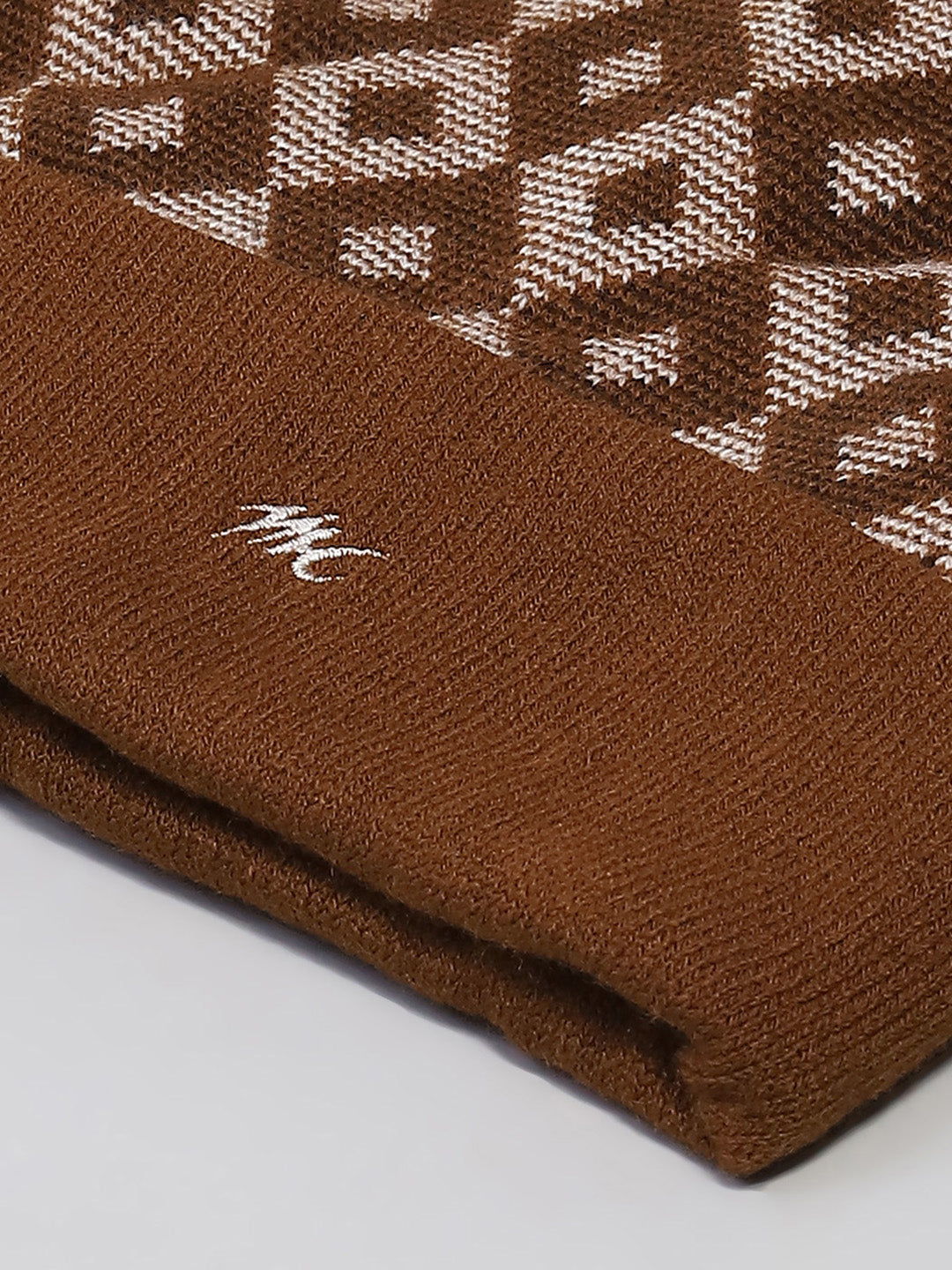 Men Brown Self Design Cap