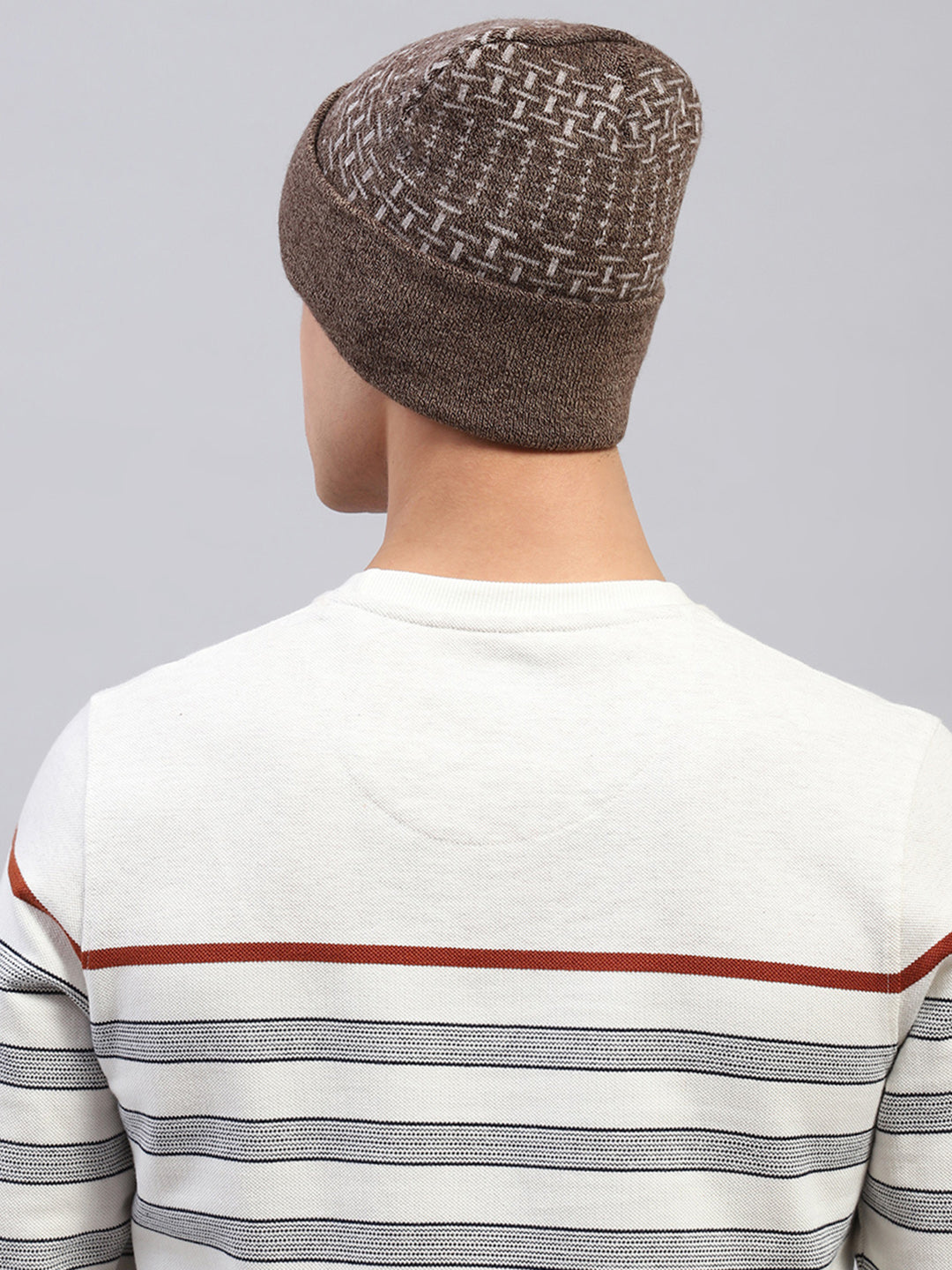 Men Brown Self Design Cap