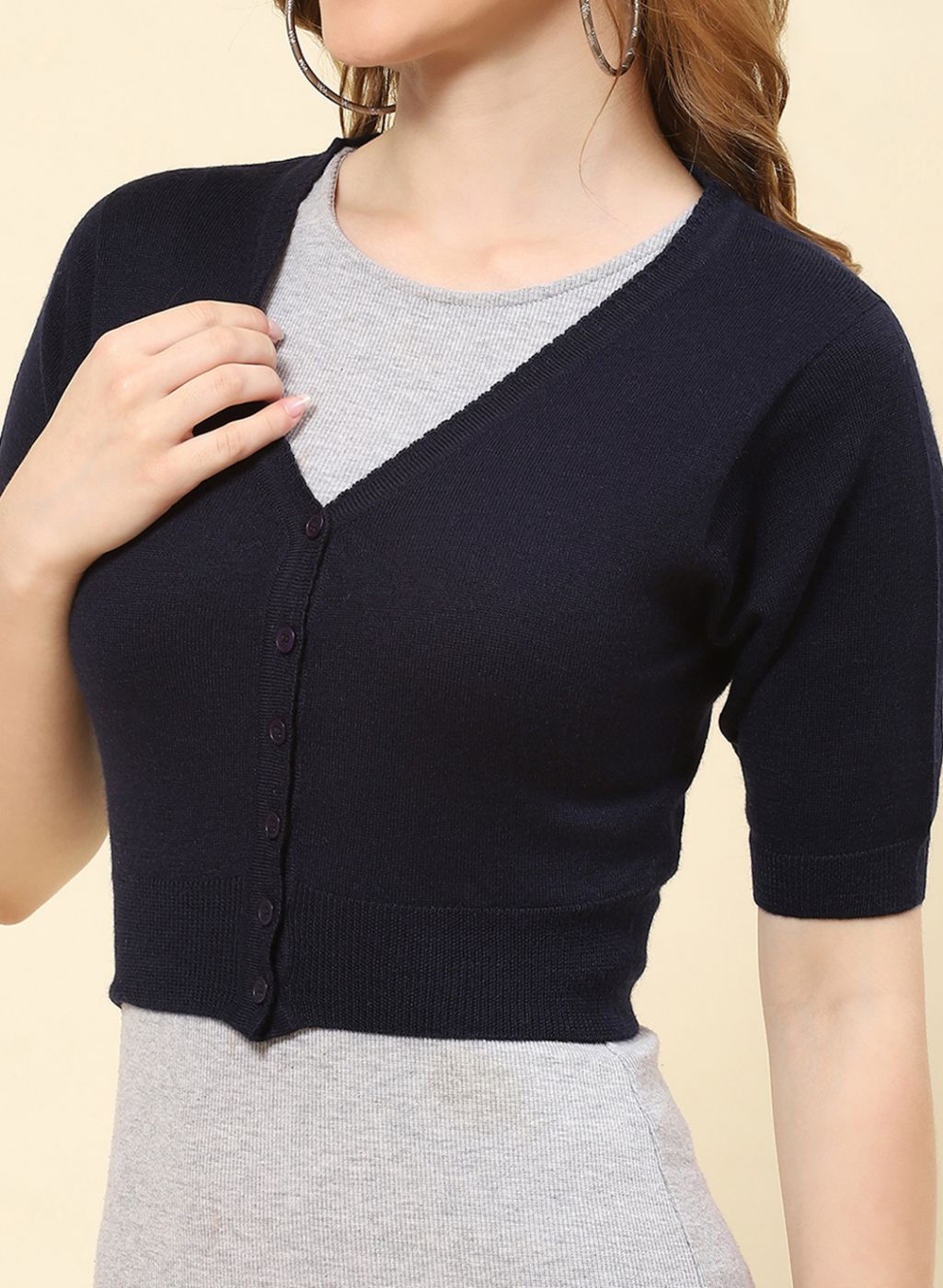 Women NAvy Blue Solid Pure wool Blouse