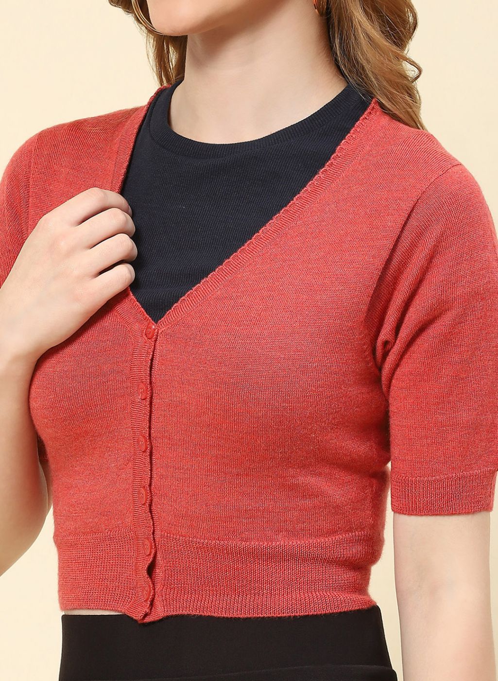 Women Red Solid Pure wool Blouse