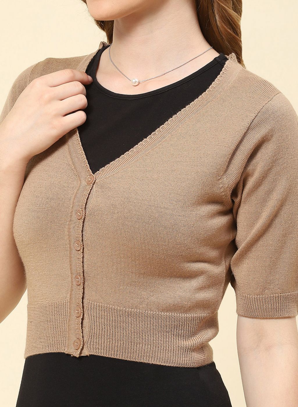 Women Brown Solid Pure wool Blouse