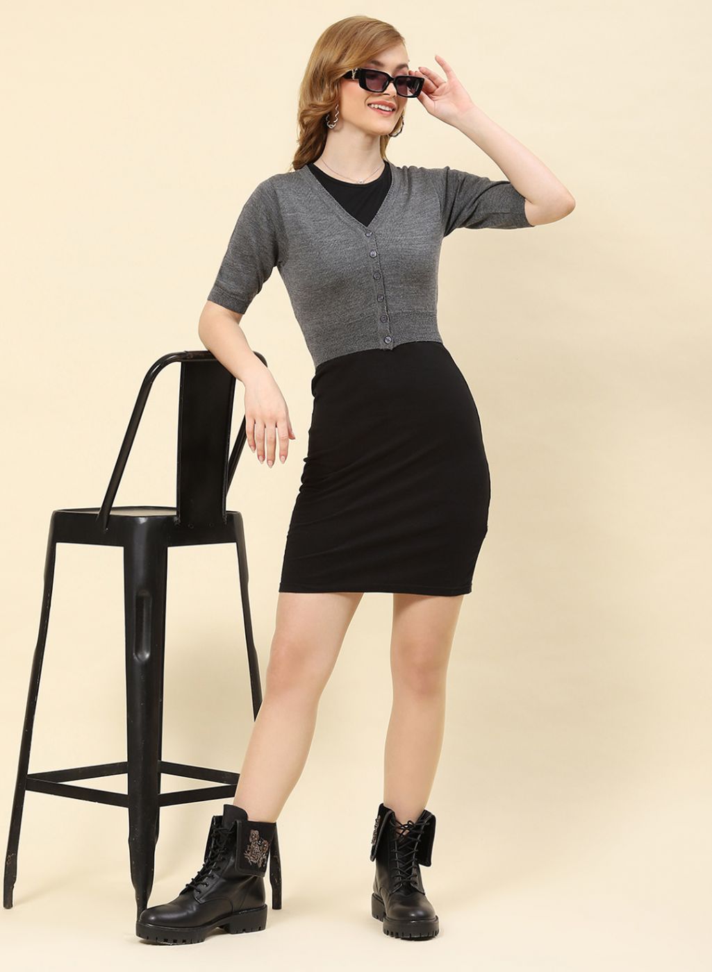 Women Grey Solid Pure wool Blouse
