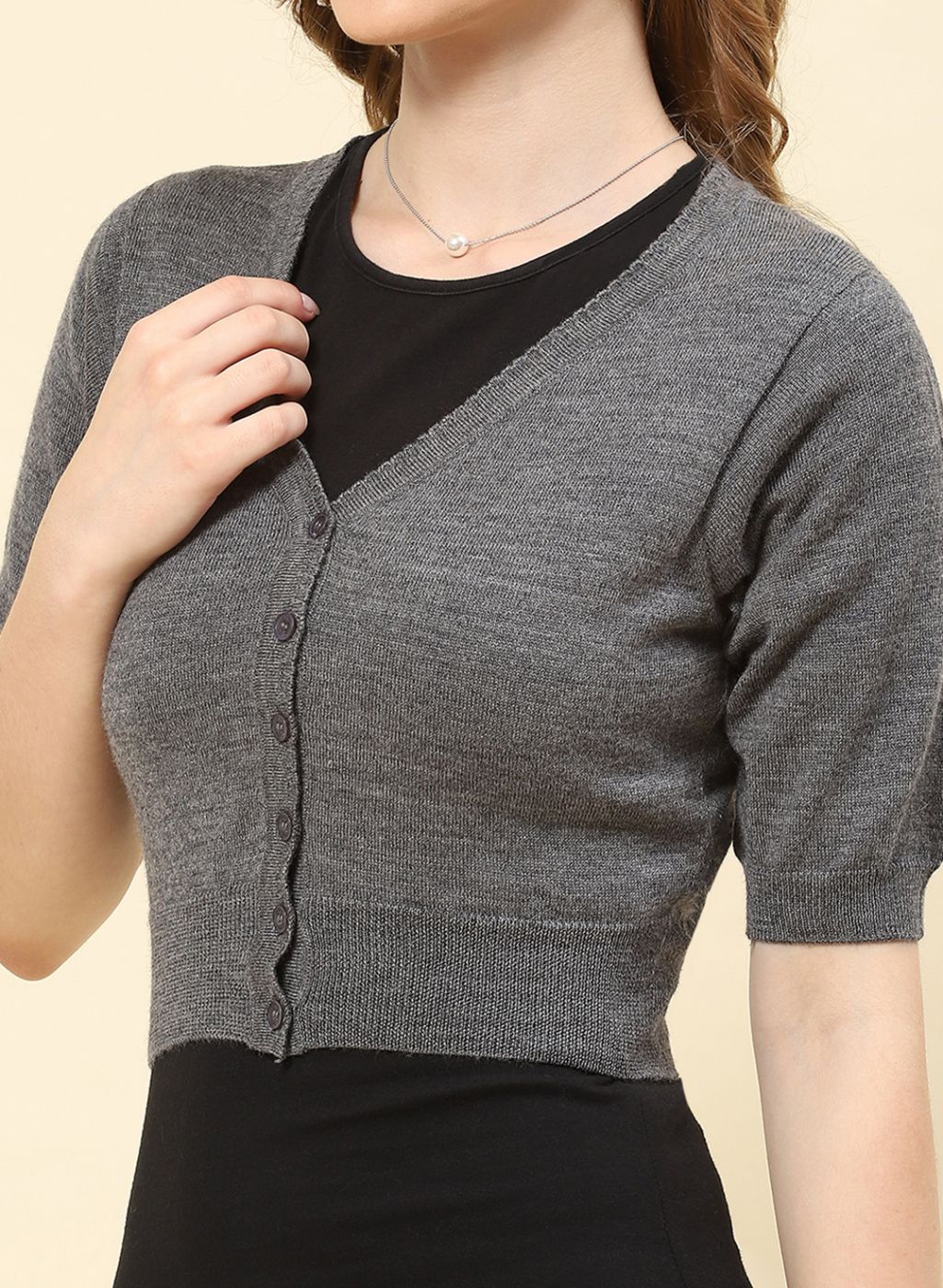 Women Grey Solid Pure wool Blouse