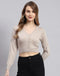 Women Beige Solid V Neck Full Sleeve Sweater