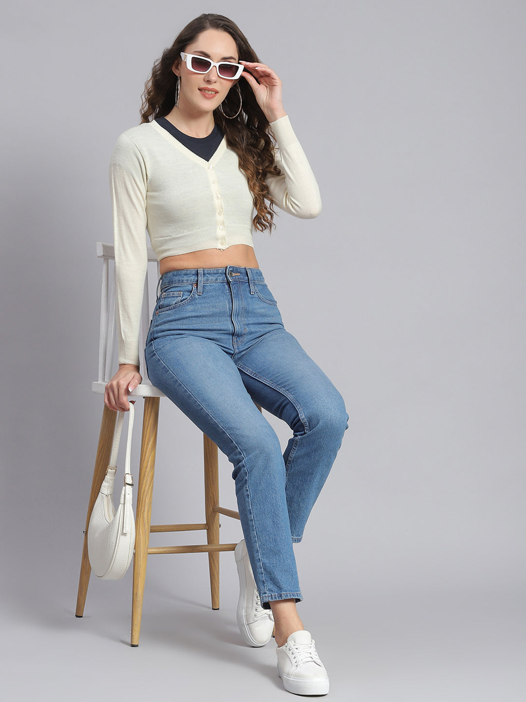 HUDSON Women's V Neck Sweater | Loose Silhouette Cotton Blend Pullover | Provence Style Top