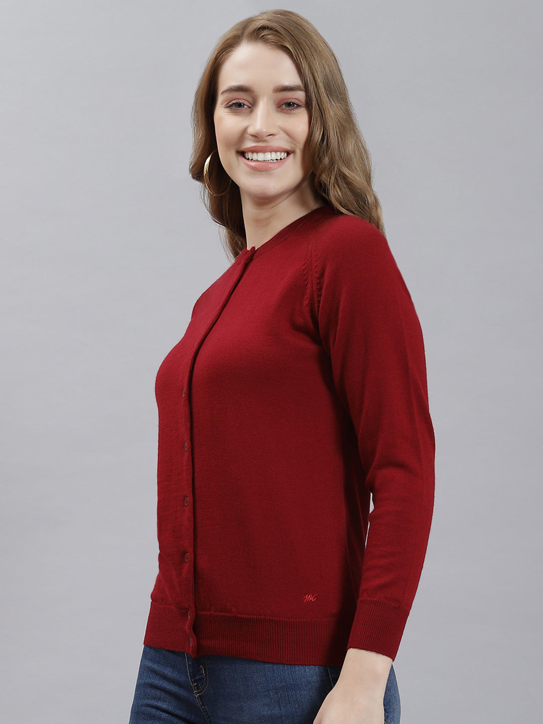Women Maroon Solid Cardigan