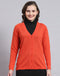 Women Orange Solid V Neck Full Sleeve Sweater