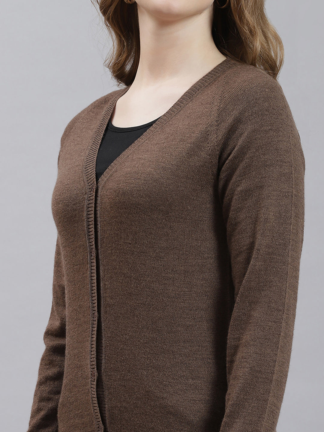 Women Brown Solid Cardigan