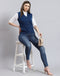 Women Blue Solid V Neck Sleeveless Cardigan