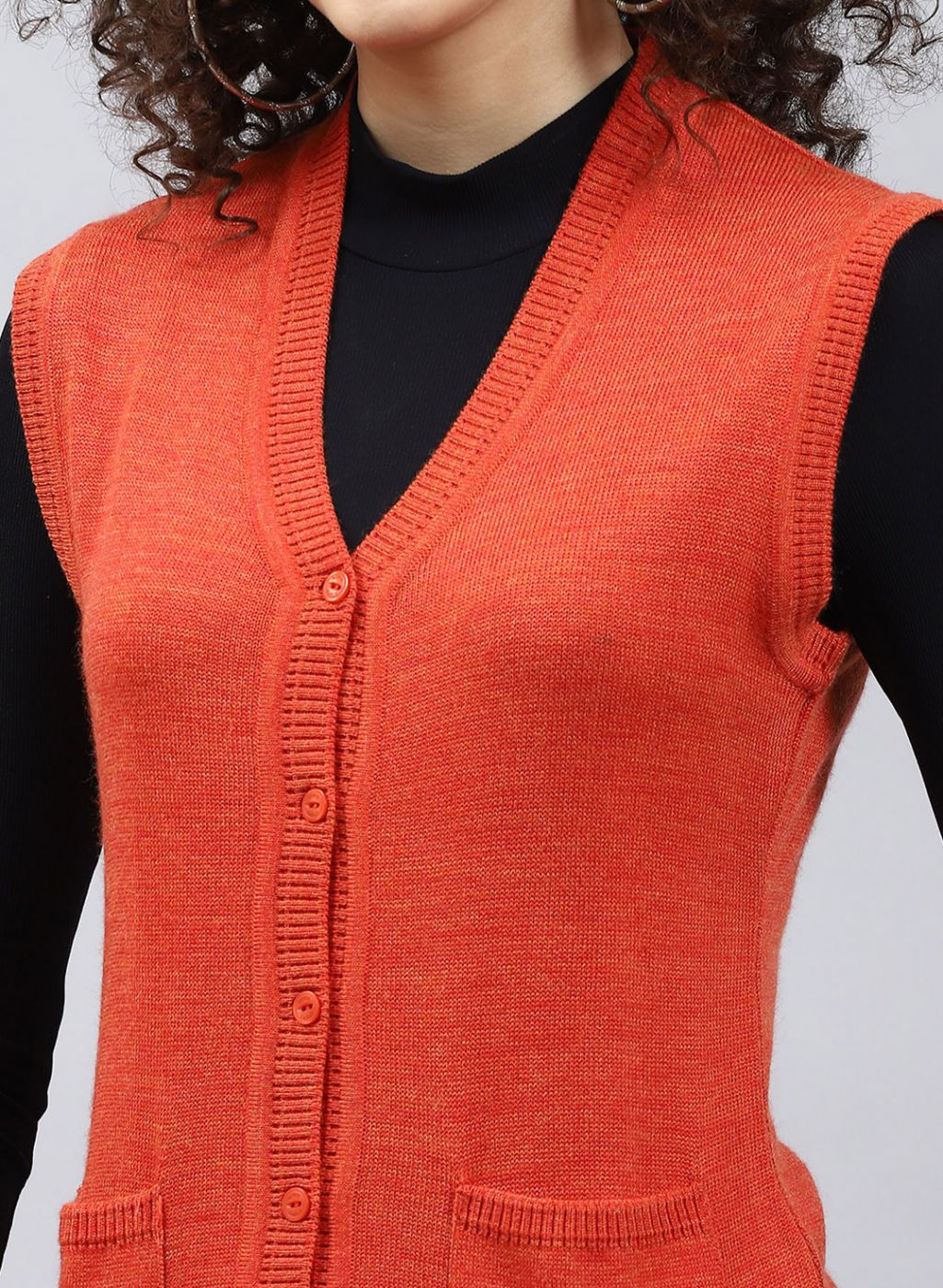 Women Orange Solid Wool blend Cardigan