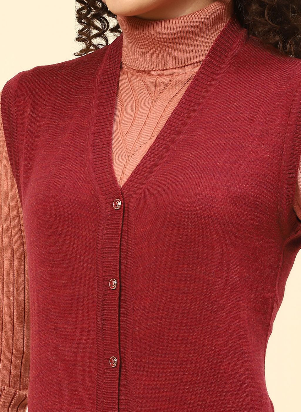Women Maroon Solid Wool blend Cardigan