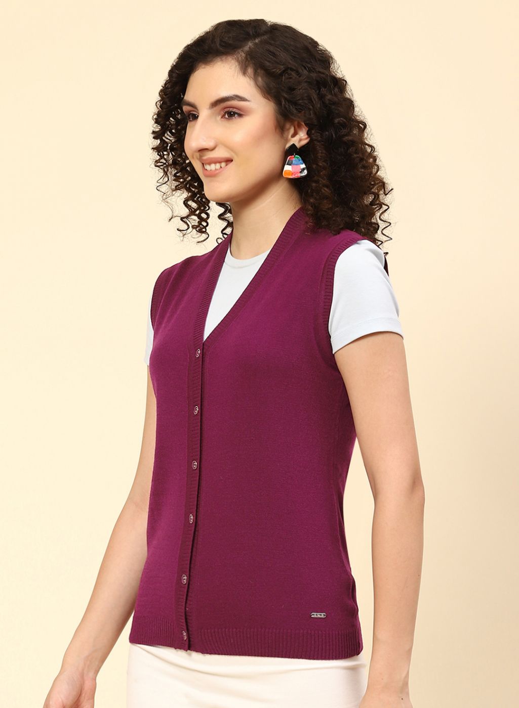 Women Purple Solid Wool blend Cardigan