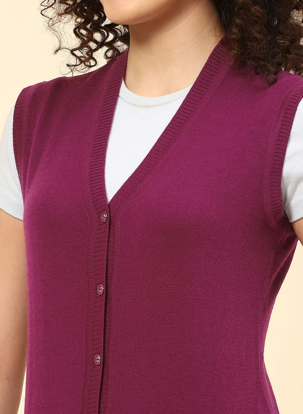 Women Purple Solid Wool blend Cardigan