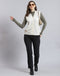 Women Cream Solid V Neck Sleeveless Cardigan