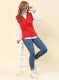 Women Red Solid Blend wool Cardigan