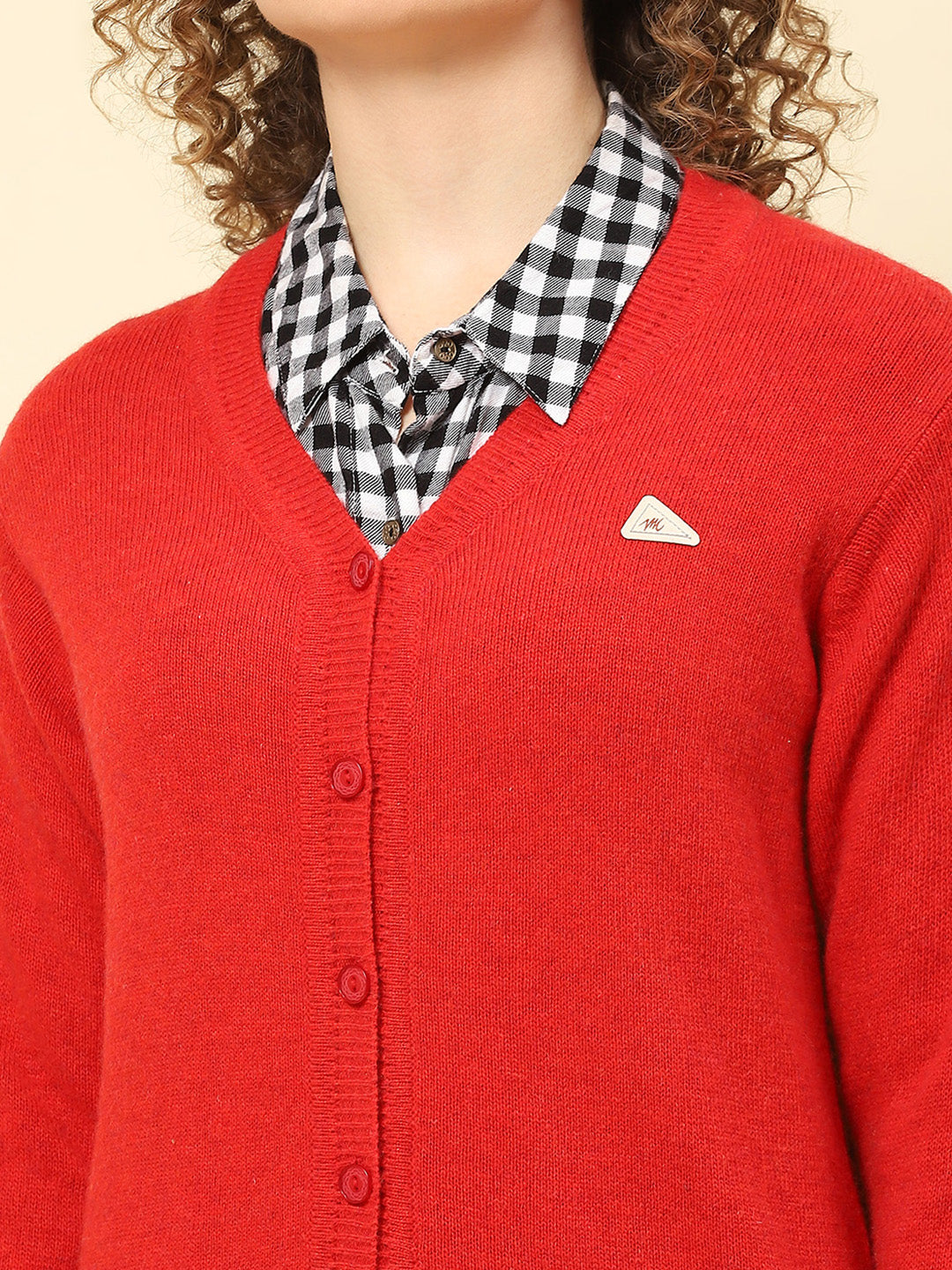 Women Rust Solid V Neck Full Sleeve Cardigans