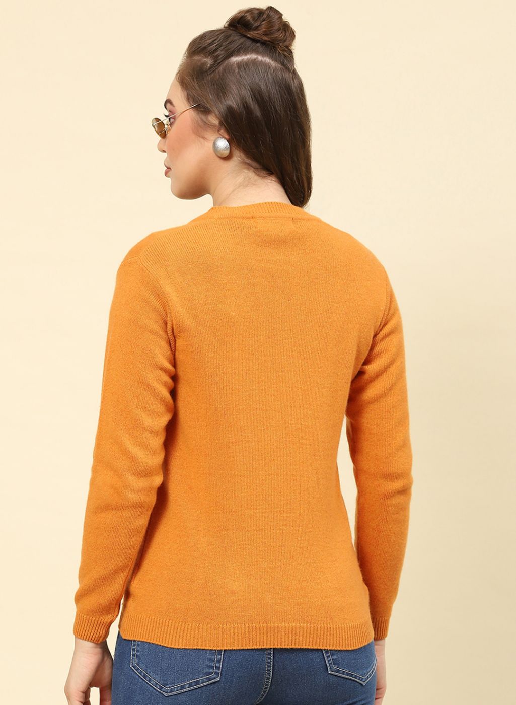 Buy Women Mustard Solid Lamb wool Cardigan Online in India - Monte