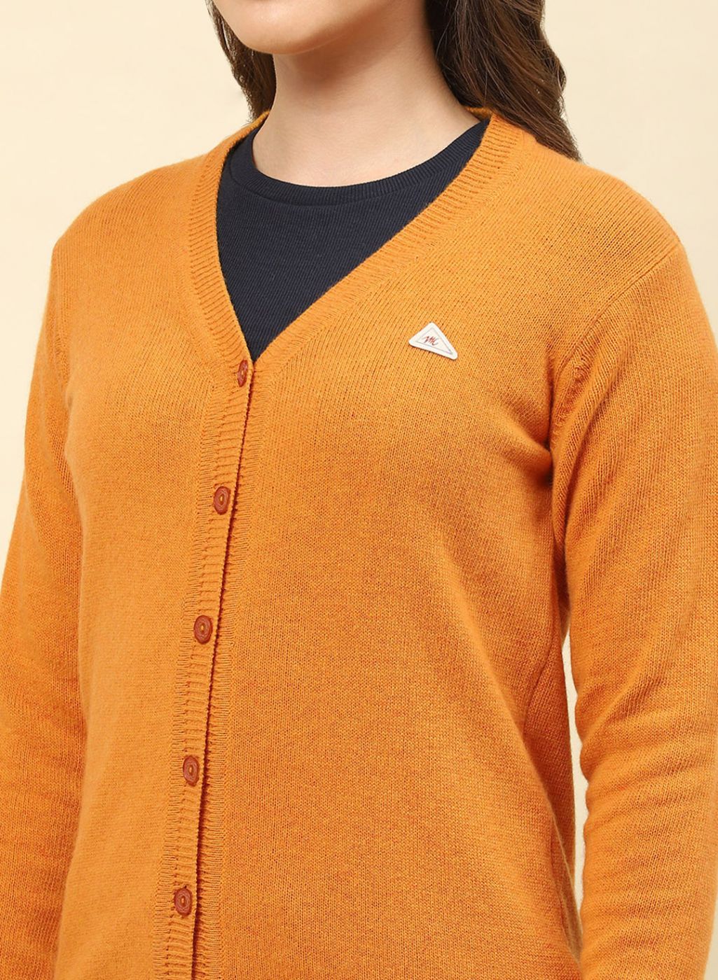 Buy Women Mustard Solid Lamb wool Cardigan Online in India - Monte