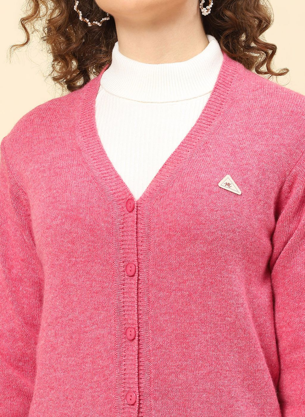 Women Pink Solid Lamb wool Cardigan