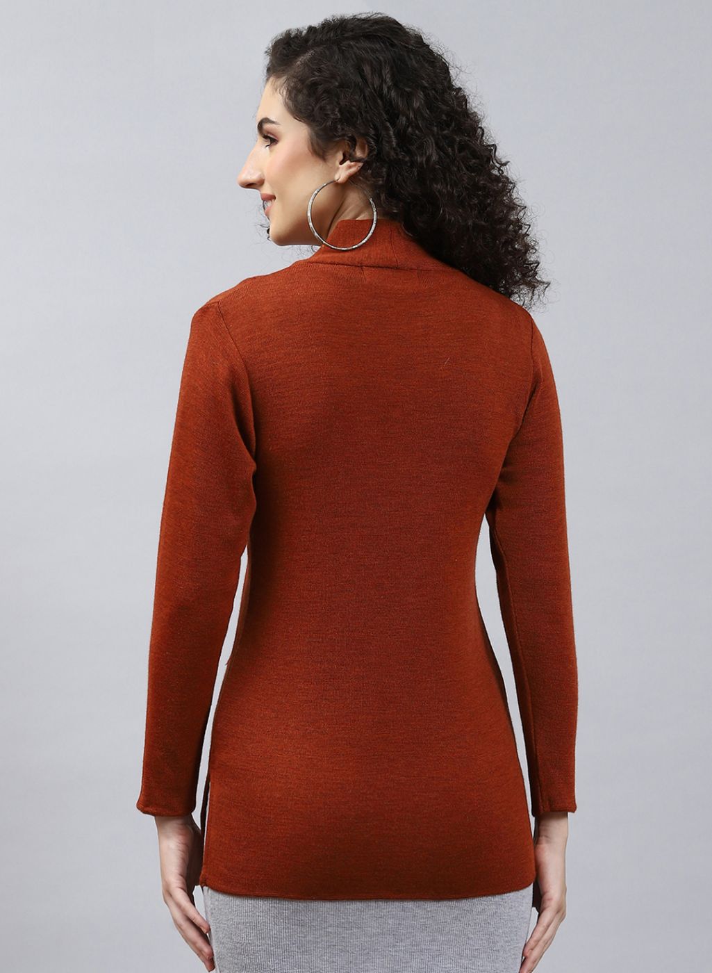 Women Orange Solid Pure wool Cardigan