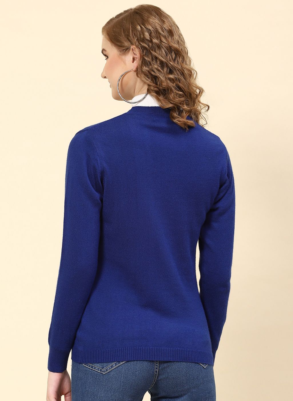Women Royal Blue Solid Modal Nylone Cardigan