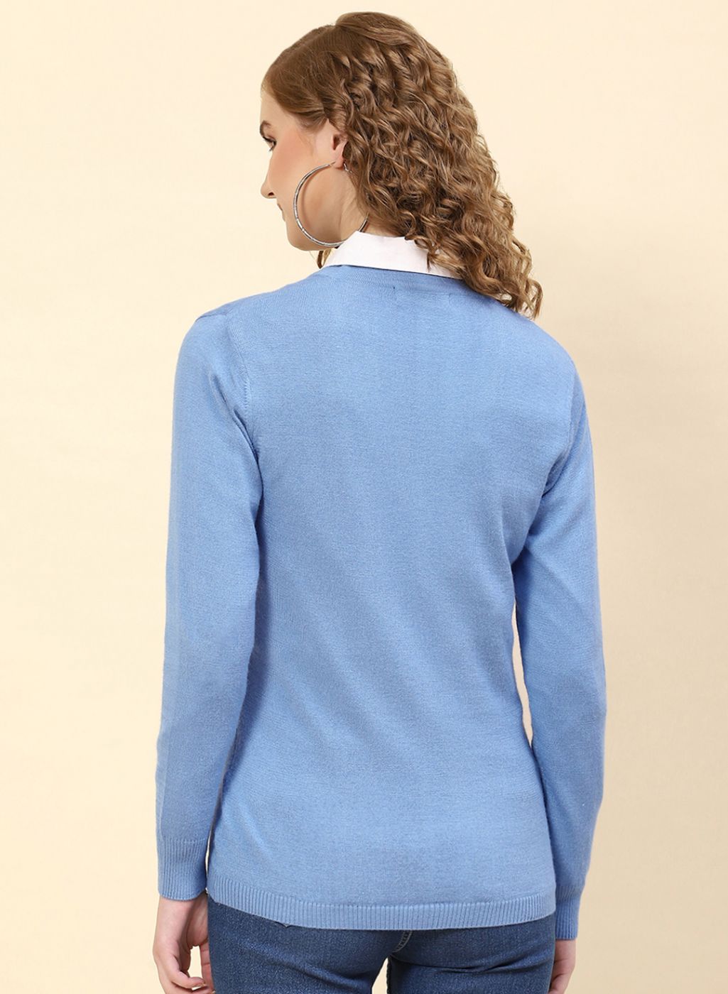 Women Sky Blue Solid Modal Nylone Cardigan