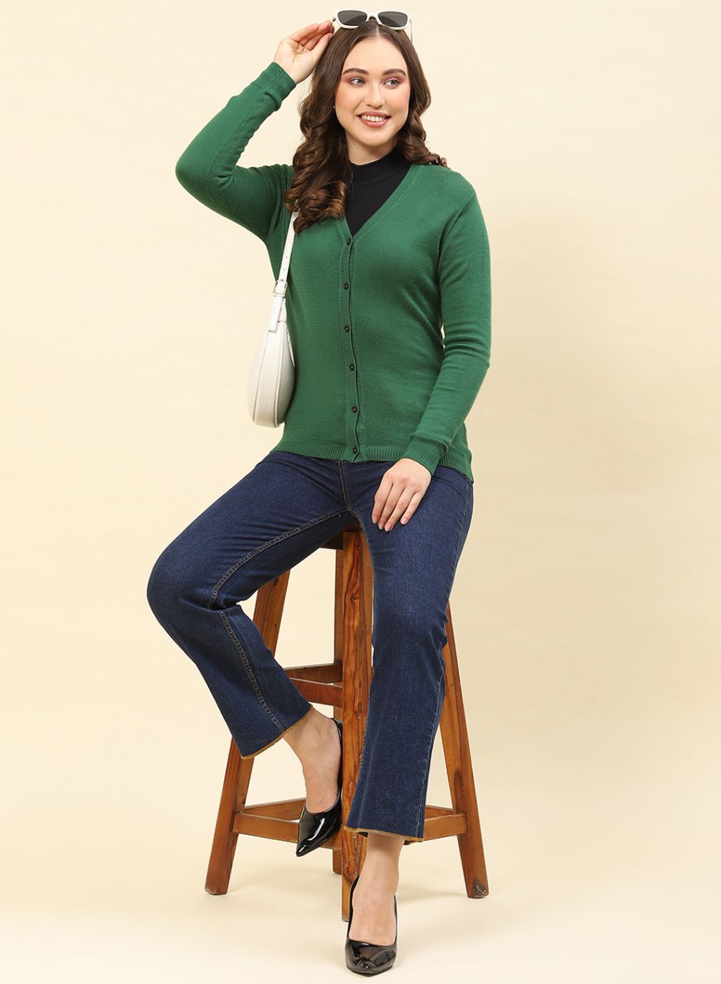 Women Green Solid Modal Nylone Cardigan