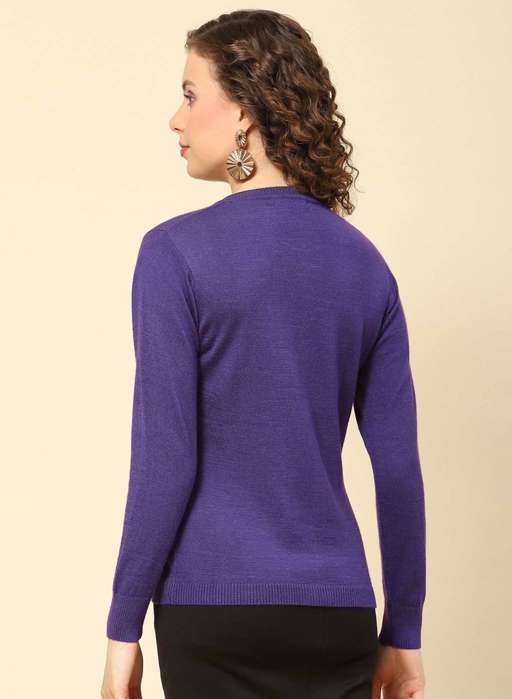 Women Purple Solid Modal Nylone Cardigan