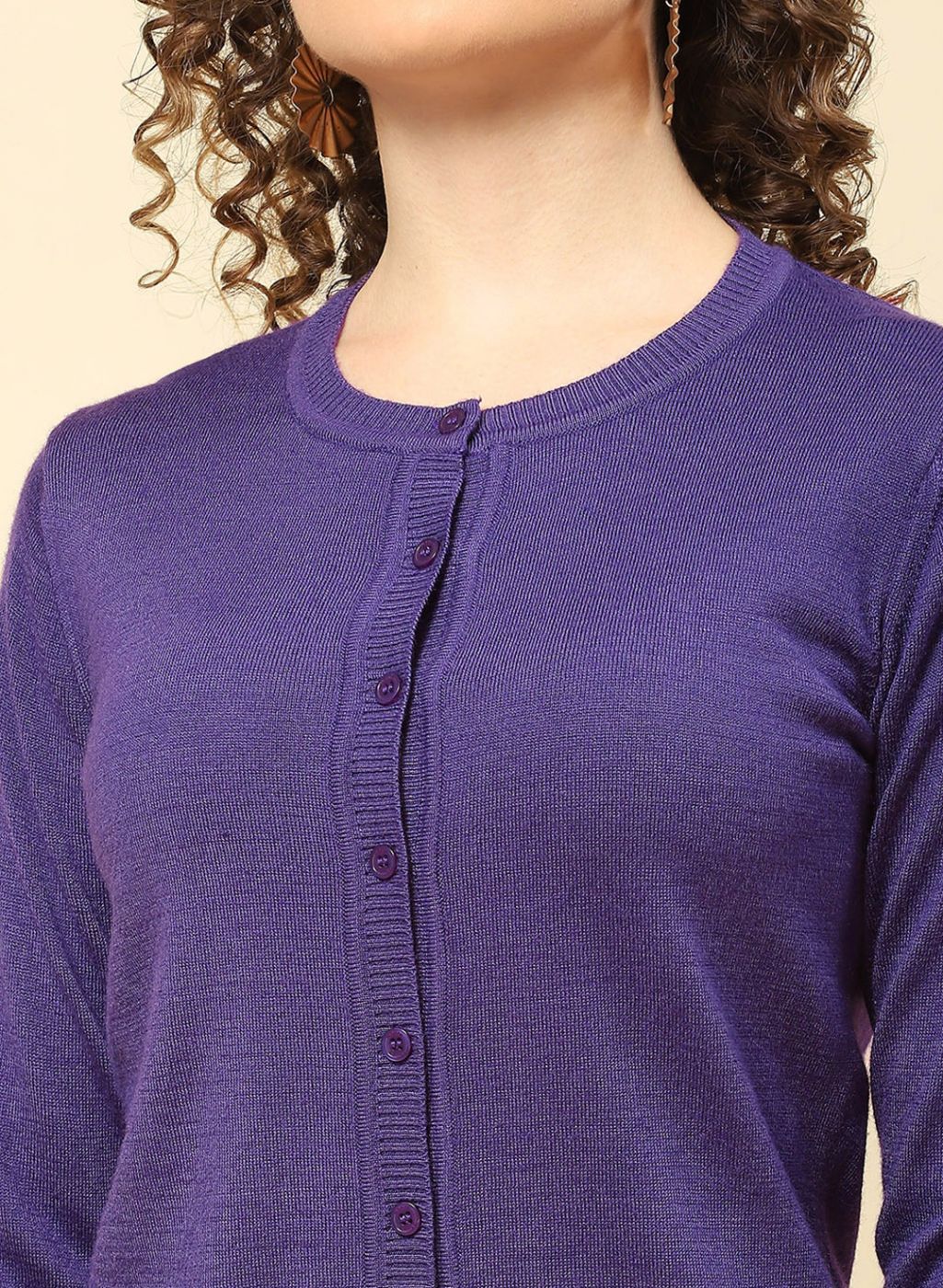 Women Purple Solid Modal Nylone Cardigan
