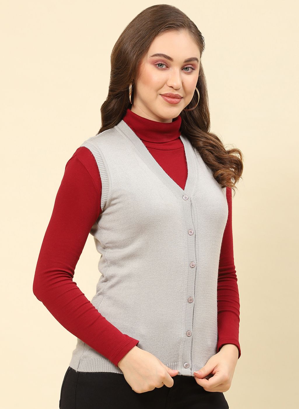 Women Grey Solid Modal Nylone Cardigan