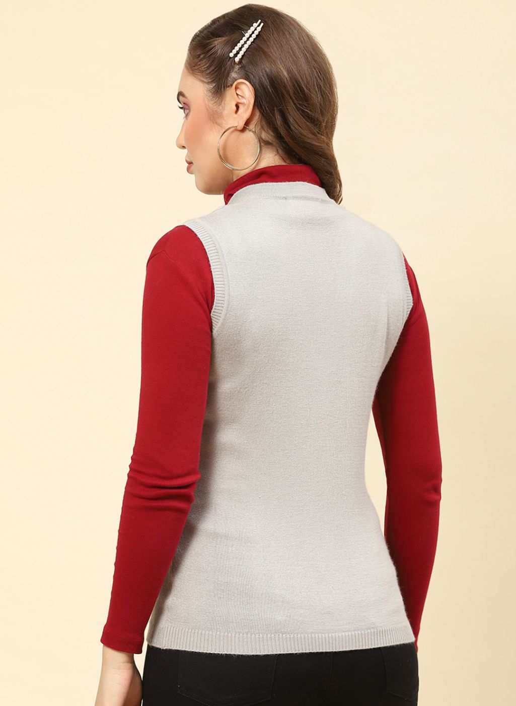 Women Grey Solid Modal Nylone Cardigan