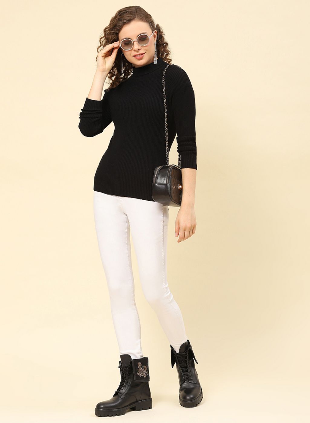 Women Black Solid Blend wool Sceavy