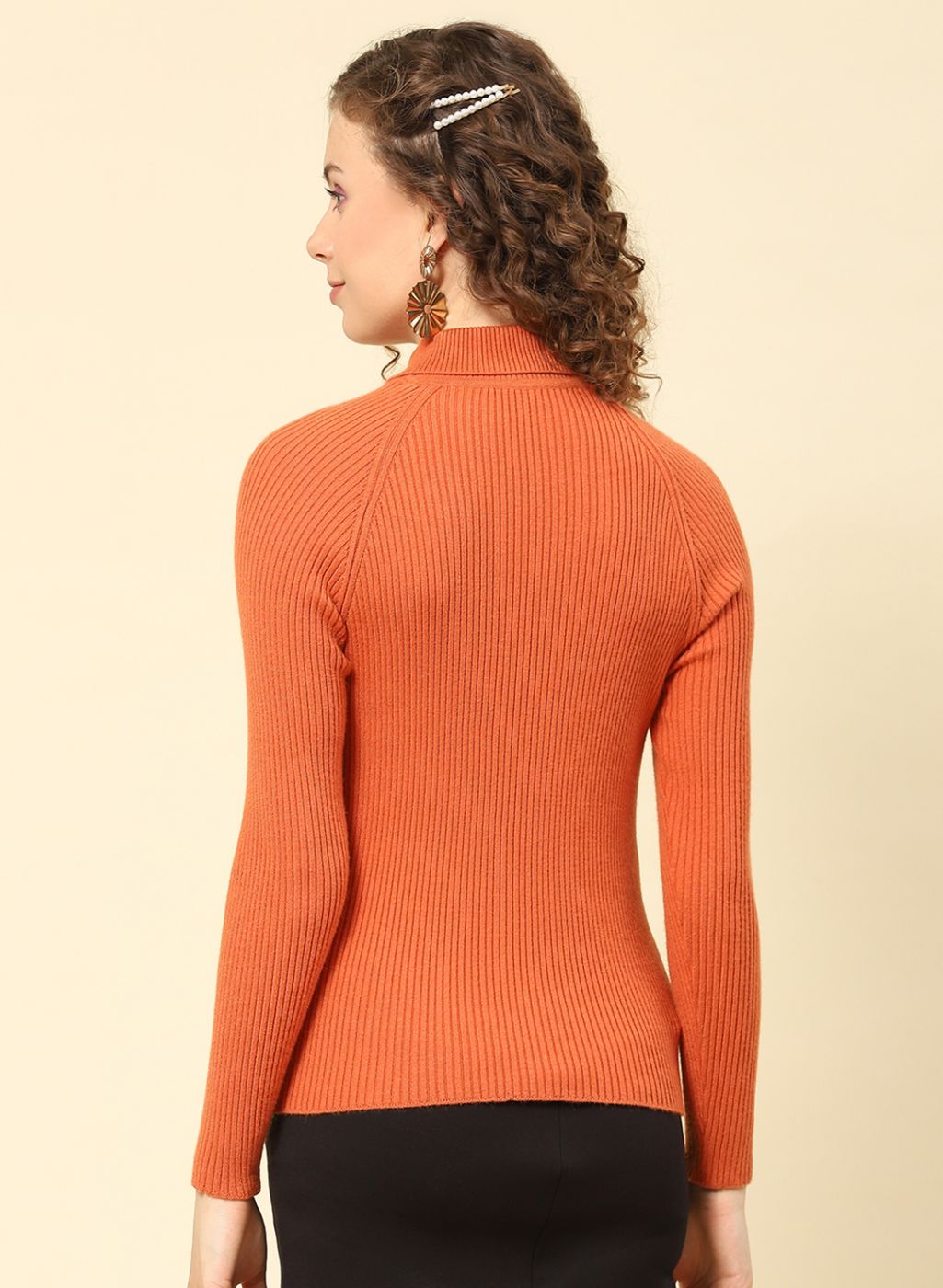 Women Rust Orange Solid Blend wool Sceavy