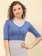 Women Blue Solid Blend wool Blouse