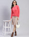 Women Pink Self Design Round Neck Full Sleeve Cardigan