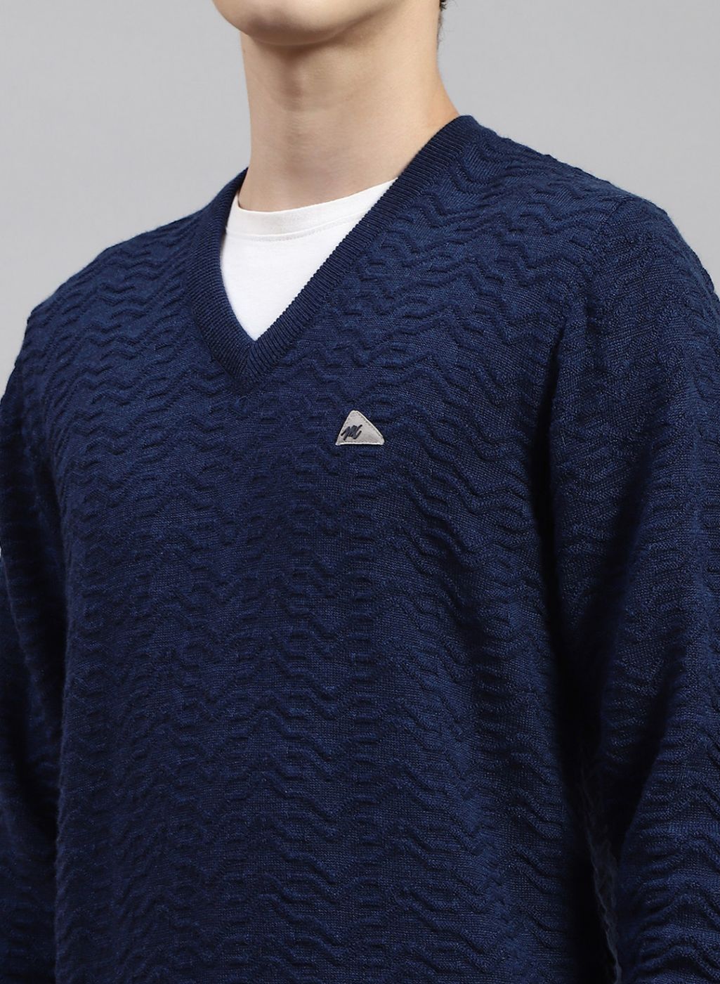Men NAvy Blue Self Design Pure wool Pullover