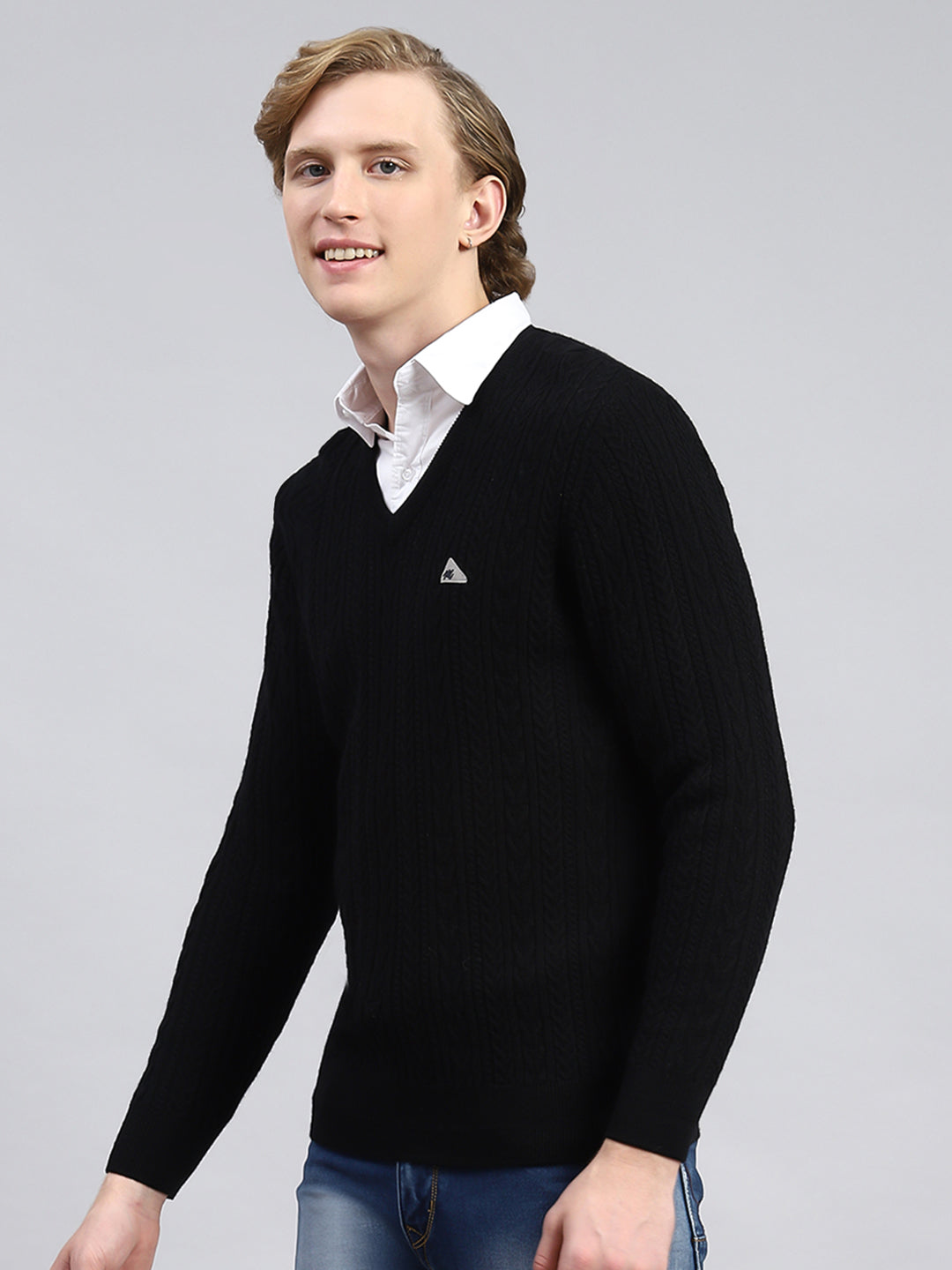 Men Black Self Pullover
