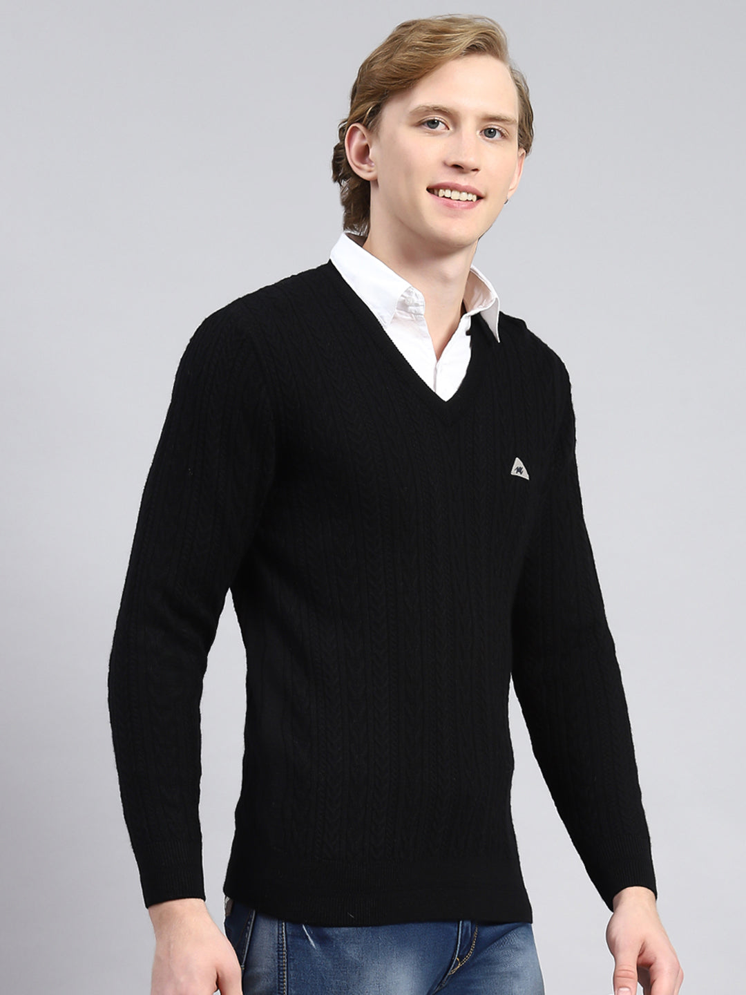 Men Black Self Pullover