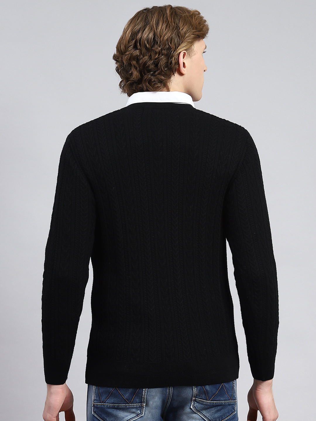 Men Black Self Pullover