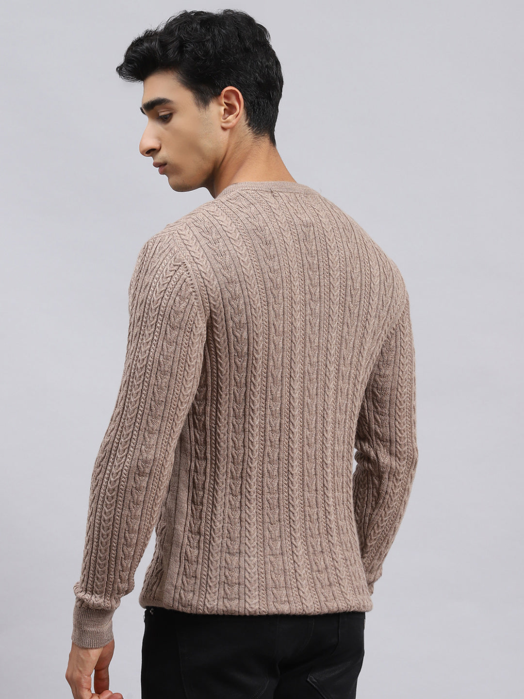 Men Beige Self Pullover