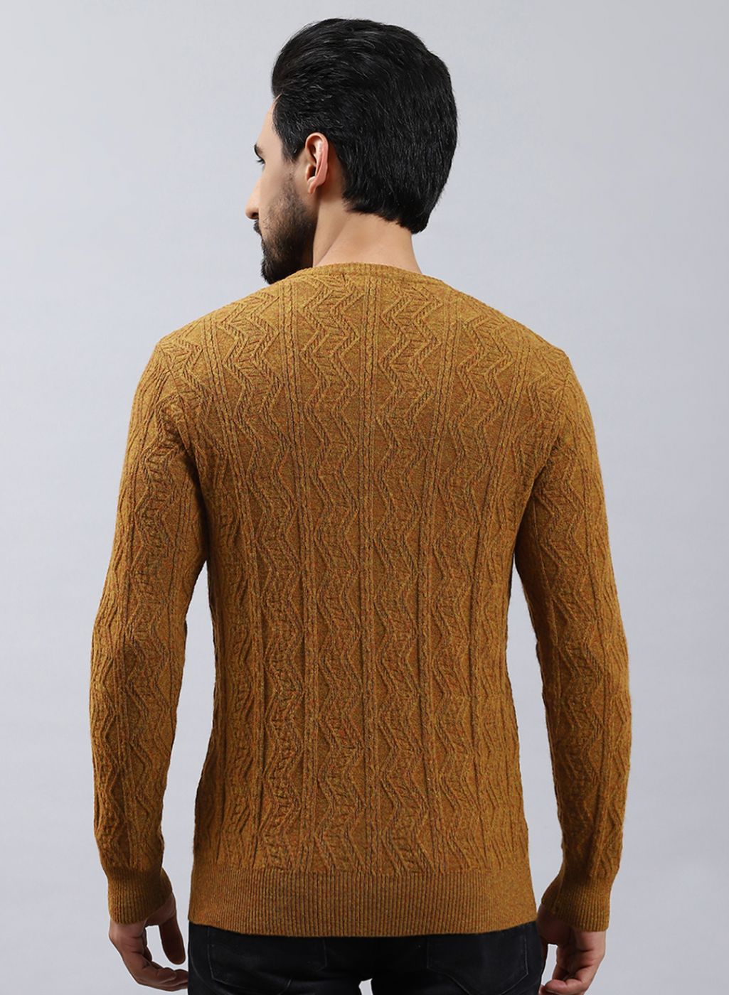 Men Brown Self Design Lamb wool Pullover