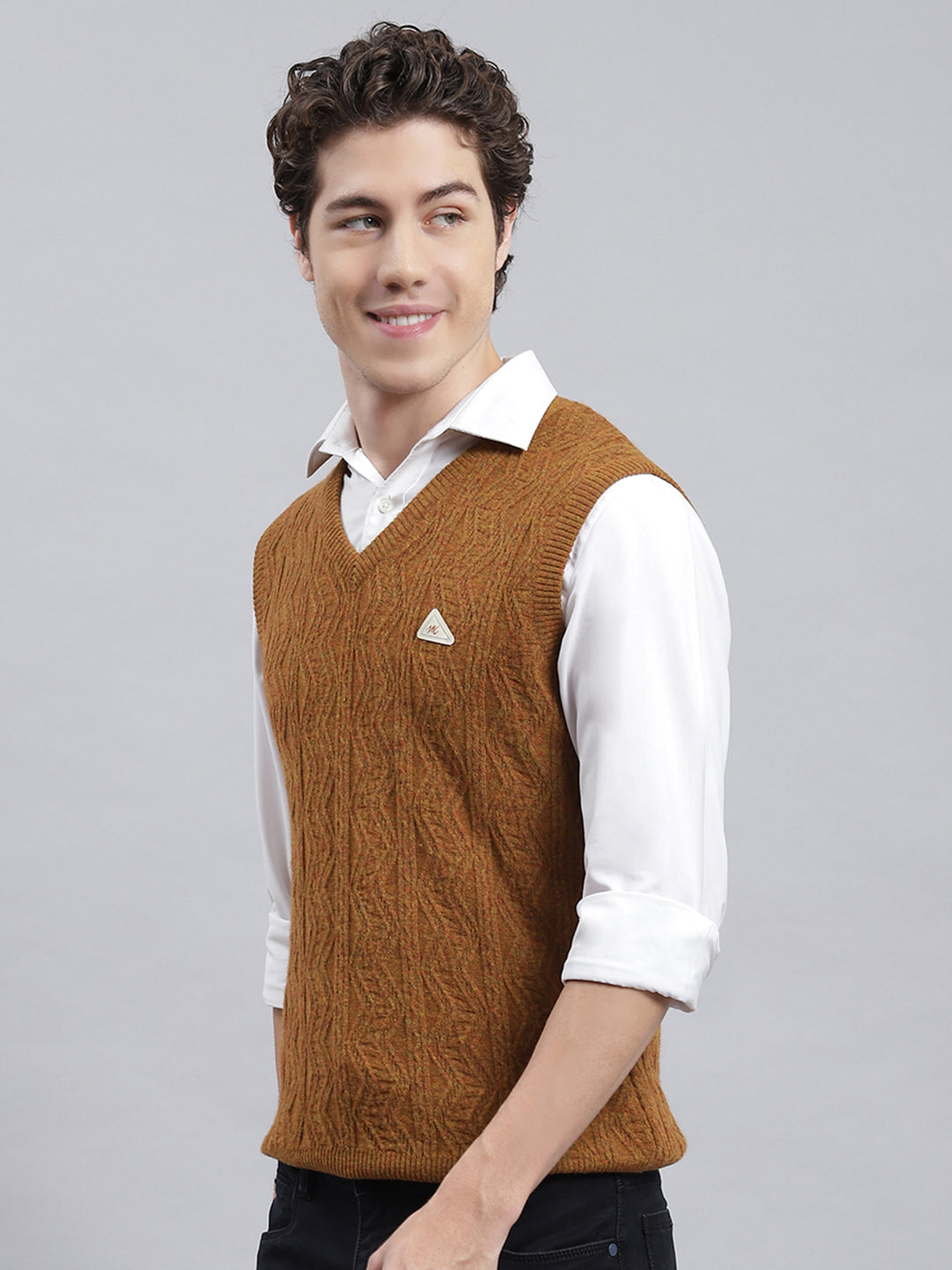 Men Mustard Self Sweater