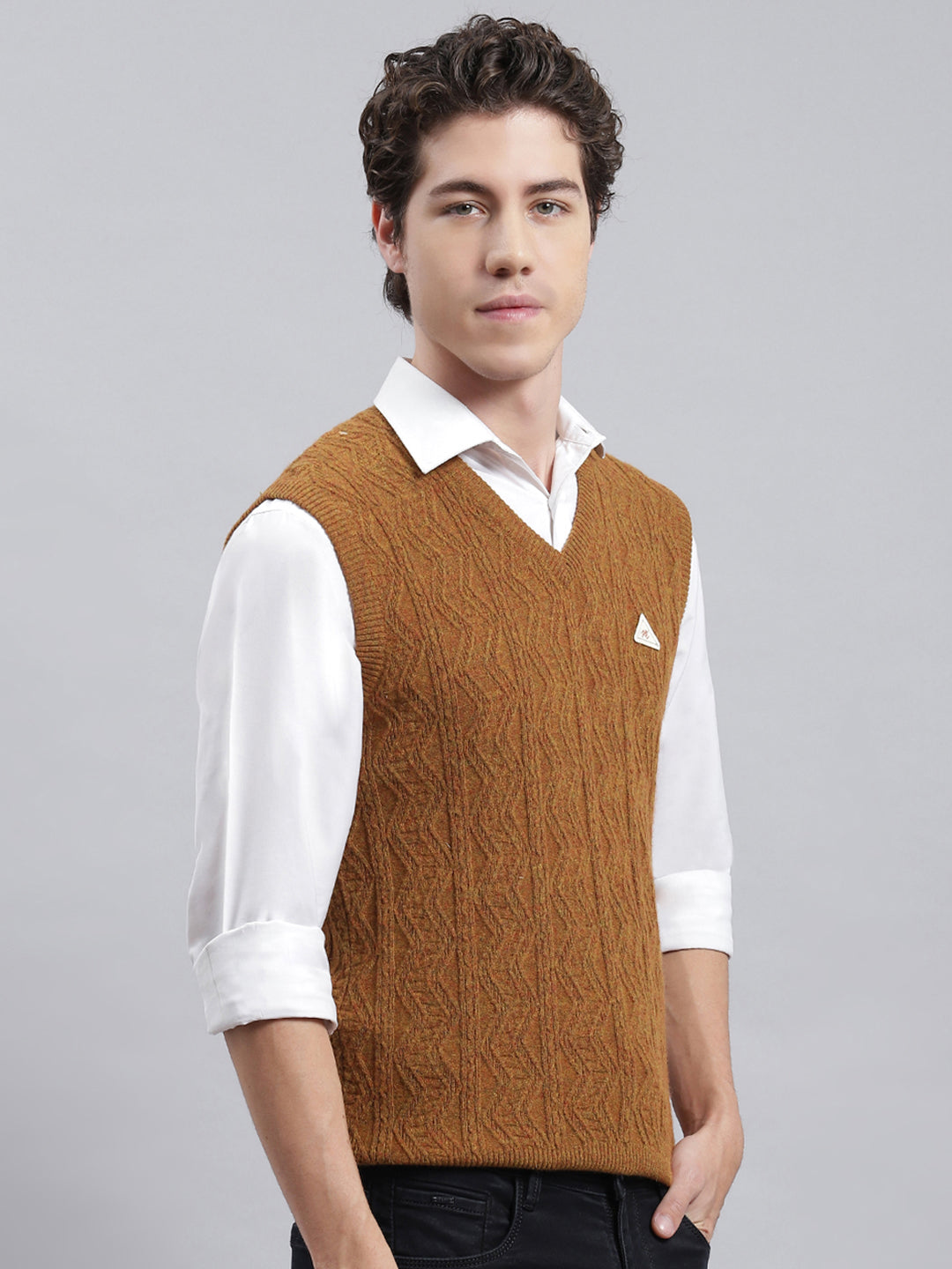 Men Mustard Self Sweater