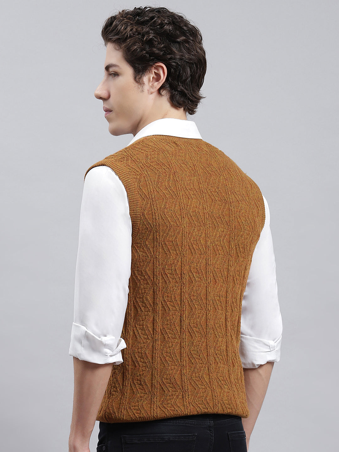 Men Mustard Self Sweater