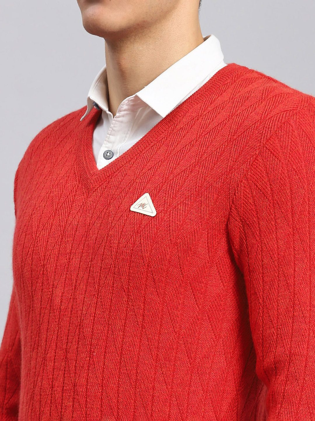 Men Red Self Design Wool blend Pullover