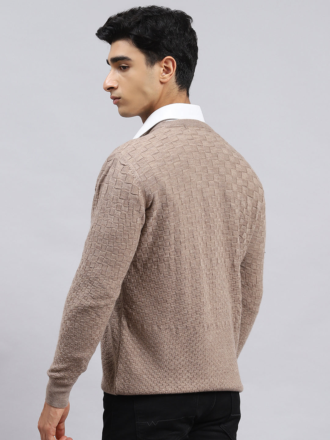Men Brown Self Pullover