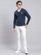 Men Blue Self Design Wool blend Pullover