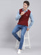 Men Maroon Self Design Wool blend Sweater