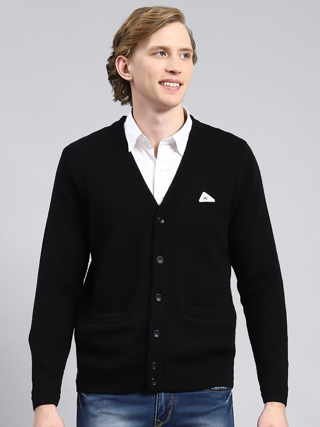 Men Black Self Cardigan
