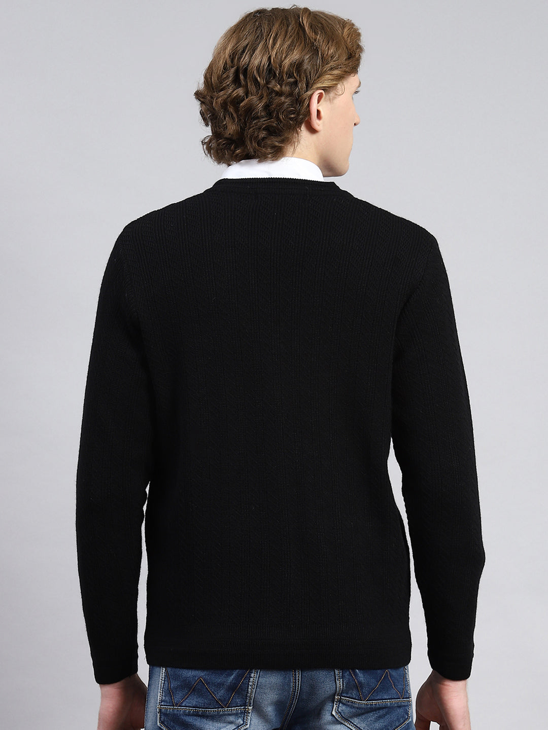 Men Black Self Cardigan